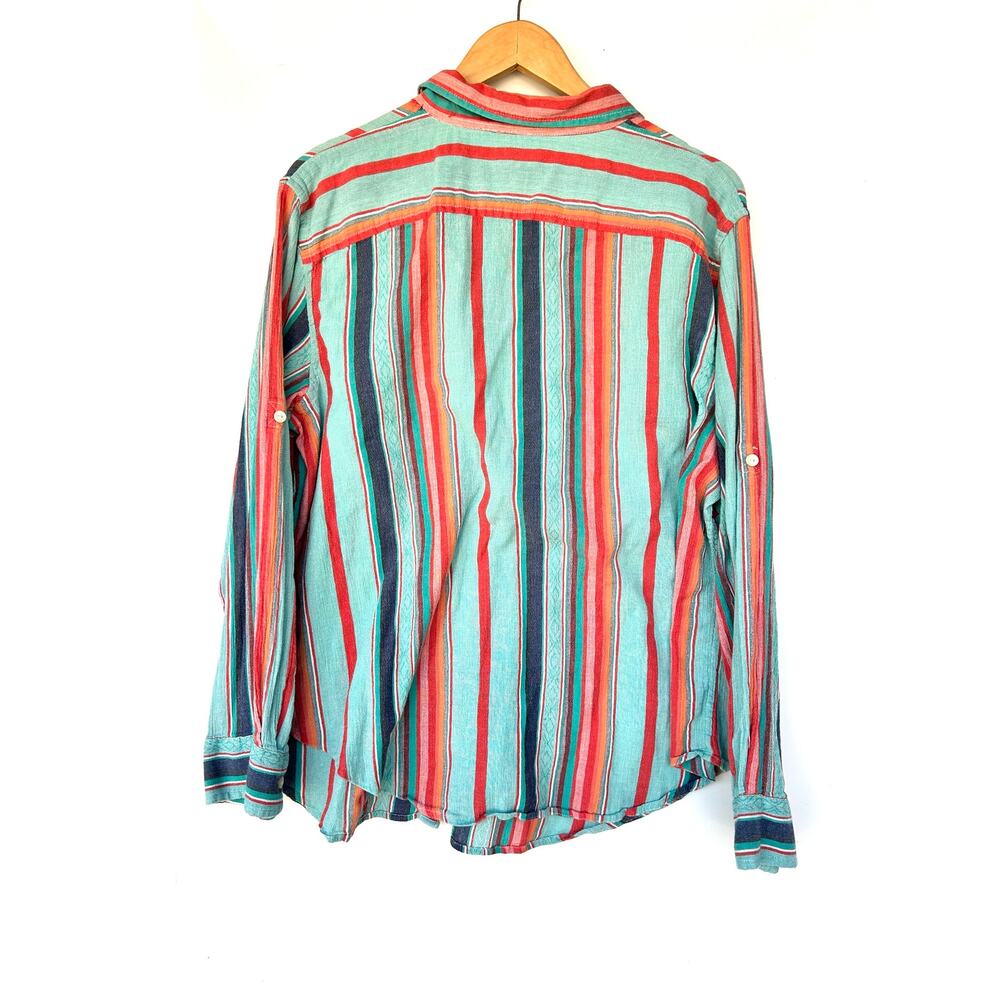 Ralph Lauren Vintage Striped Button Down Shirt Teal Oversized 2X XXL Classic - Picture 4 of 7